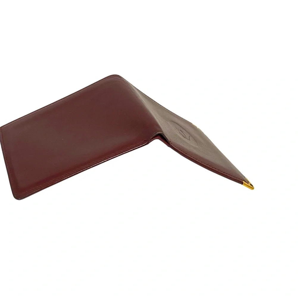 🌟🌟Cartier Burgundy Leather Card Holder with Gold Details